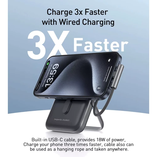 Внешний аккумулятор Choetech Power Bank 10000mAh Magnetic Wireless with USB-C Cable 20W Black (B735-CCBK)
