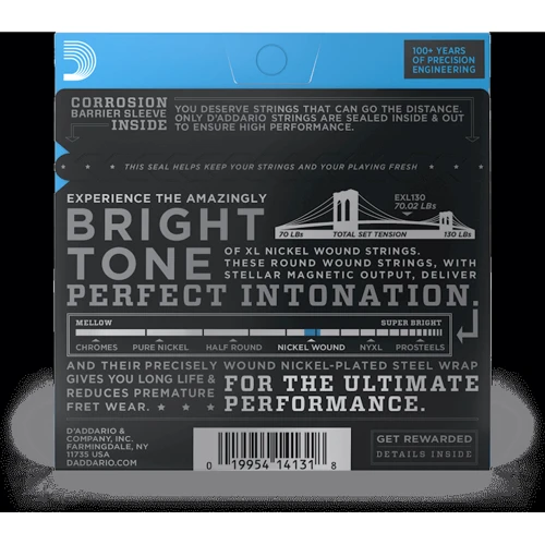 Струна для гитар Струны D'ADDARIO EXL130 XL NICKEL WOUND EXTRA SUPER LIGHT (08-38): Назначение Для электрогитары