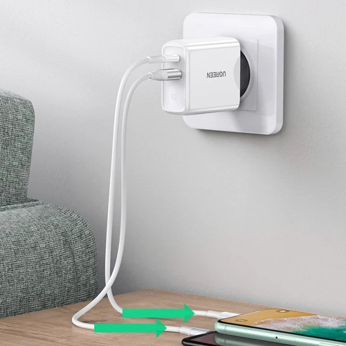Зарядное устройство Ugreen Wall Charger USB+USB-C CD170 36W White (60468): Сила тока 2.4А и более