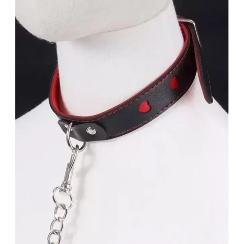 Ошейник с поводком COLLAR HEART Black and Red, SKN-AS14