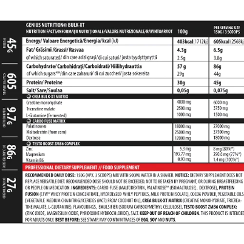 Гейнер Genius Nutrition Bulk-XT 4000 g / 27 servings / Chocolate