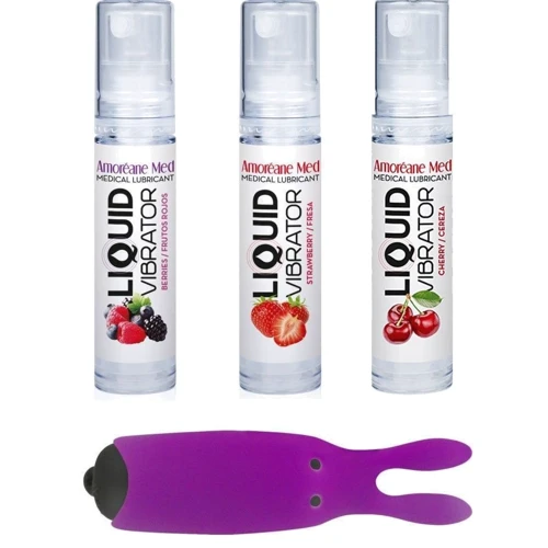 Набор из 3-х вкусов стимулирующего лубриканта Amoreane Med (3х10мл) и вибропули Adrien Lastic Purple