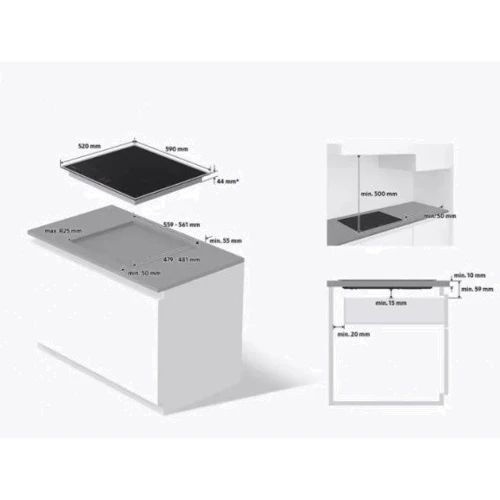Варочная поверхность Samsung NZ64B5046JK: Размеры для встраивания 559 x 479 мм