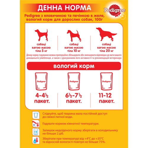Консерви Pedigree для дорослих собак Яловичина в желе 100 г (5900951017261): Властивості Основне харчування