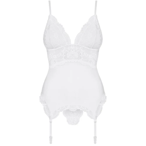 Мягкий корсет со стрингами Obsessive 810-COR-2 corset & thong white S/M