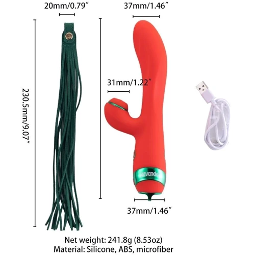 Вибратор-кролик с флоггером LOCKINK Sevanda Whip Vibrating Massage Wand - Red & Green