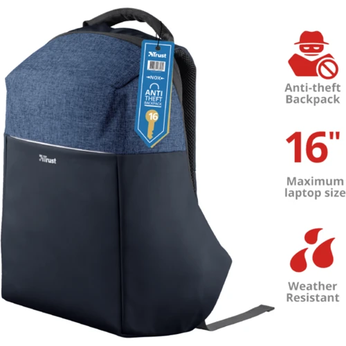 Сумка для ноутбуков Trust 16" Backpack Nox Anti-Theft Blue фото 7