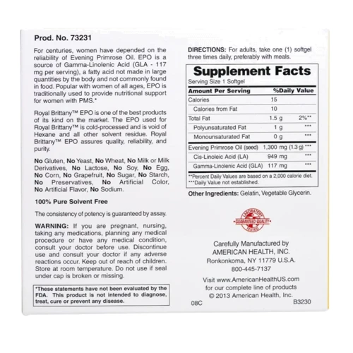 American Health Royal Brittany, Evening Primrose Oil 1300 mg, 2 Bottles, 120 Softgels Each (AMH-03233): Форма випуску капсули
