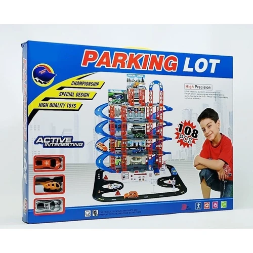 Гараж 5-этажный, 108 деталей, 2 машинки, вертолет, дорожные знаки (0908-32): Производитель Noname