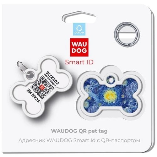 Адресник металлический WAUDOG Smart ID c QR паспортом рисунок Водяные лилии 40х28 мм (0640-0201): Цвет белый