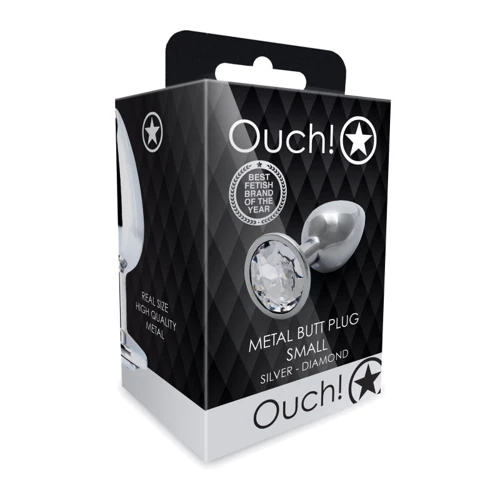 Металлическая анальная пробка Ouch! Heart Gem Silver - Diamond, S