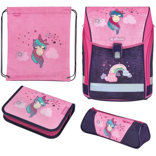 Ранец школьный укомплектованный Herlitz MIDI PLUS Unicorn вышивка пайетками (50025640)