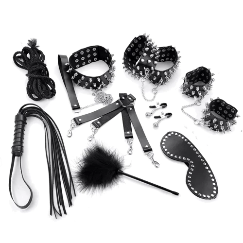Набор Art of Sex - Spikes BDSM Set Leather, 10 предметов, натуральная кожа, черный