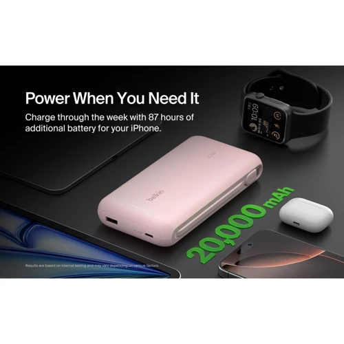 Зовнішній акумулятор Belkin Power Bank 20000mAh Integrated Cable USB-C 30W Pink (BPB024HQPK)