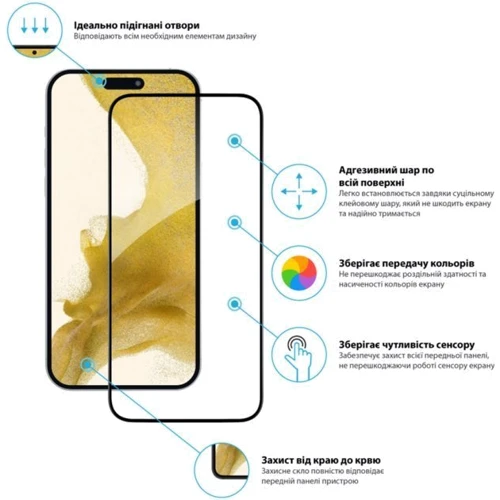 Защитное стекло для iPhone Global Tempered Glass Full Glue Black for iPhone 15 Plus: Тип защиты экрана на экран