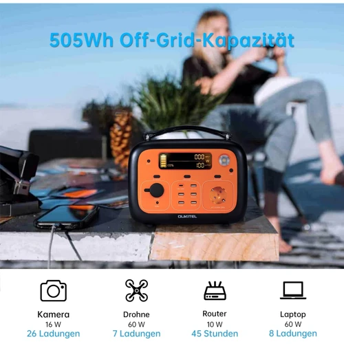 Зарядная станция Oukitel P501 Portable Power Station 500W/505Wh: Емкость аккумулятора, Вт/ч 505