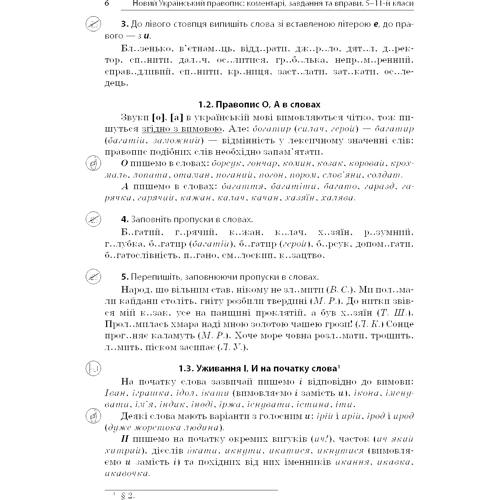 Новий український правопис: Коментарі, завдання та права. 5-11-й класи: ISBN 978-617-00-3748-0