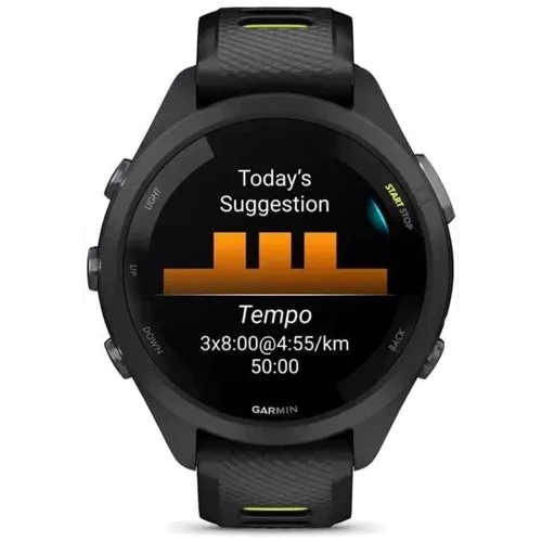 Смарт-часы Garmin Forerunner 265S Black Bezel and Case with Black/Amp Yellow Silicone Band (010-02810-13): Фитнес-функции Секундомер, Шагомер, Пульсометр, Подсчет калорий, GPS-модуль