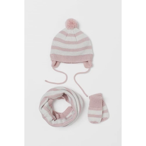 Комплект (шапка, хомут, варежки) H&M 7783030 74-80 см розовый