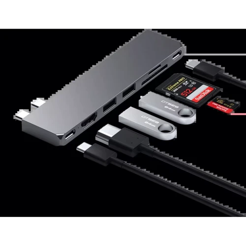 Адаптер Satechi Adapter Dual USB-C to 2xUSB-C+2xUSB+HDMI+SD Space Gray (ST-HUCPHSM) фото 4