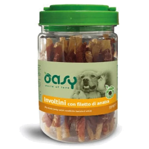 Лакомство для собак OASY Jerky Rawhide Twisted Stick утка 350 г (8053017346960)
