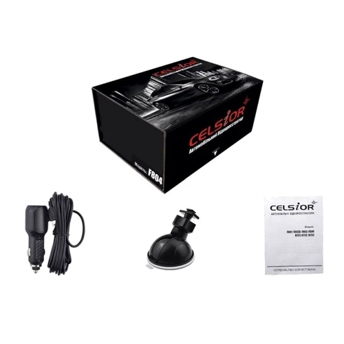 Celsior DVR F804: Оснащение управление и поддержка Wi-Fi, режим парковки, микрофон, дисплей, аккумулятор, G-сенсор (датчик удара