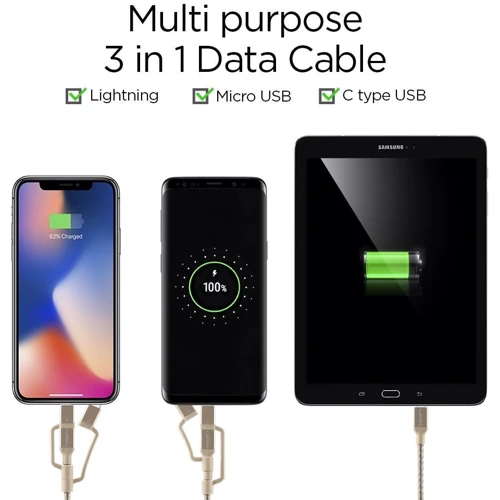 Кабель Spigen USB Cable to Lightning/microUSB/USB-C Essential C10i3 1.5m Gold (000CB23018) фото 6