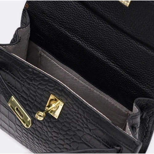 Женская сумка сэтчел Keizer черная (K1621bl-black): Фактура Зернистая, Под крокодила, Матовая
