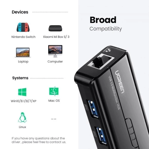 Адаптер Ugreen Adapter USB to 3хUSB 3.0+RJ45 Black (20265) фото 5
