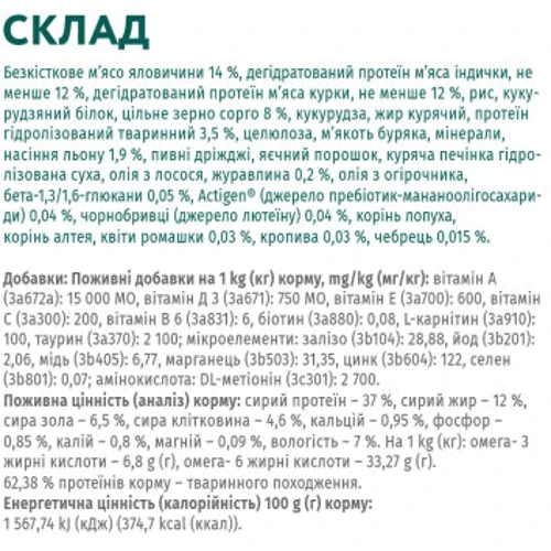Сухой корм Optimeal Sterilised cats для стерилизованных кошек с высоким содержанием говядины и сорго 0.7 кг (4820215369640): Класс Супер премиум
