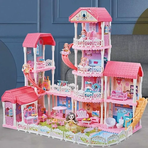 Ляльковий будиночок Fairy care 3 ляльки, гірка, меблі, посуд, аксесуари (7005)