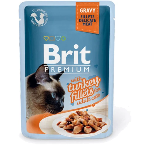 Влажный корм для кошек с филе индейки в соусе Brit Premium Cat pouch 85 г (8595602518531)