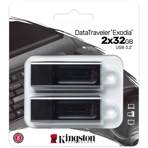 USB-флешка Kingston 2x32GB Exodia USB 3.2 Black/White (DTX/32GB-2P): Стандарт USB USB 3.2