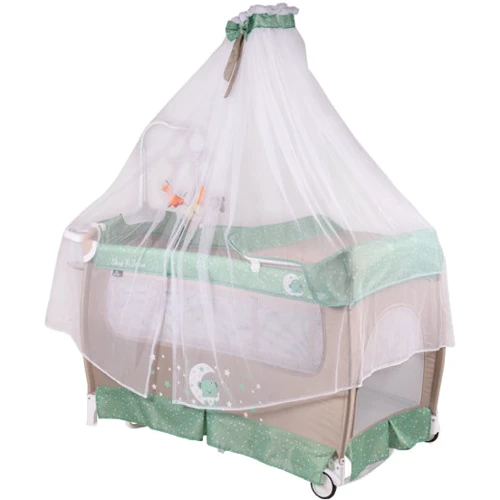 Манеж Lorelli SLEEP'N'DREAM ROCKER с балдахином (green/beige moon bear)