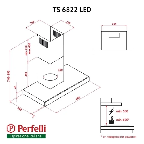 Вытяжка Perfelli TS 6822 I/BL LED фото 10