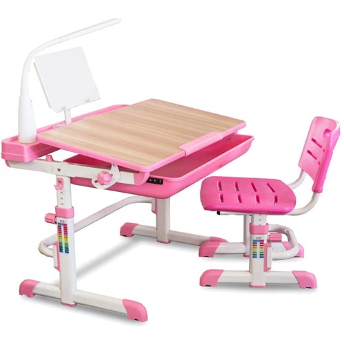 Комплект Evo-kids (стул+стол+полка+лампа) Evo-04 P клен Pink с лампой - столешница клен / цвет пластика розовый: Возраст ребенка от 3-х лет