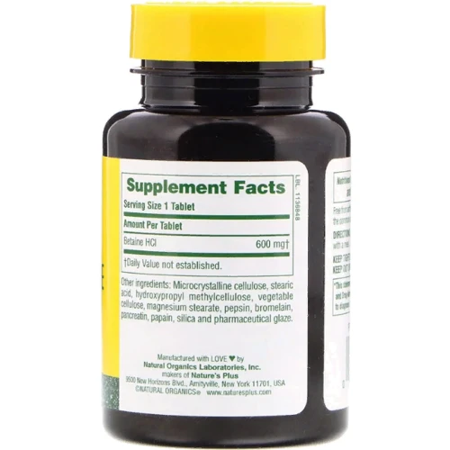 Nature's Plus, Betaine Hydrochloride, 600 mg, 90 Tablets (NAP-04370): Тип Бетаина гидрохлорид