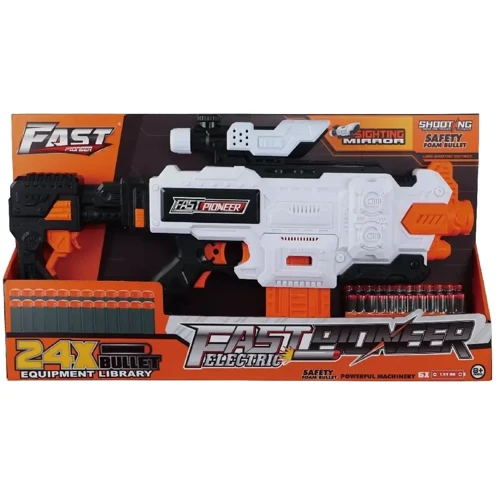 Іграшковий кулемет Fast Pioneer Electric з прицілом та м'якими патронами у магазині 24 шт. (BIG508)