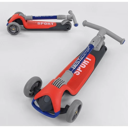 Самокат трехколесный Best Scooter складной алюминиевый руль, 3 колеса PU со светом Black/Red (102031): Тип колес литые