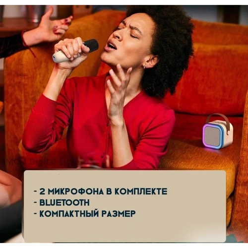 Караоке Bluetooth, AUX, USB, поддержка TFcard, 2 микрофона, подсветка (C 66377) фото 8