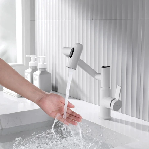 Смеситель для раковины Lefton Single-Hole Rotatable Faucet with Temperature Display-BF2204 White: Длина излива, см 17.9