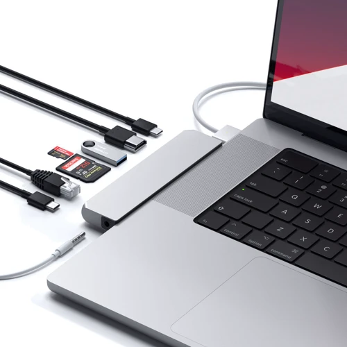 Адаптер Satechi Adapter Max Dual USB-C to USB3.0+2xUSB-C+RJ45+HDMI+3.5mm+SD Silver (ST-UCPHMXS): Додаткові роз'єми SD+TF Card, 3.5mm Headphone, HDMI, Ethernet, USB-C, USB OTG