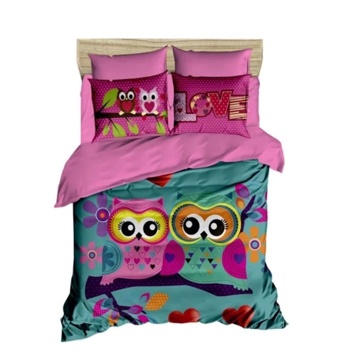 Комплект постільної білизни LightHouse Ranforce+3D Owls in Love євро рожевий (354OZ_2,0)
