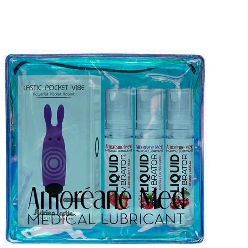 Набор из 3-х вкусов стимулирующего лубриканта Amoreane Med (3х10мл) и вибропули Adrien Lastic Purple