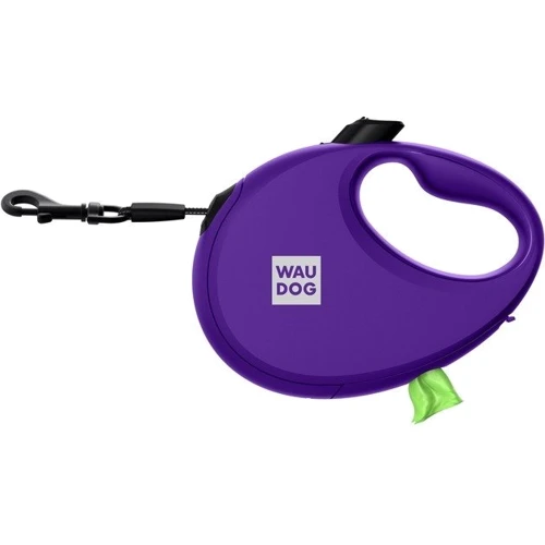 Поводок-рулетка для собак WAUDOG R-leash с контейнером для пакетов M фиолетовый до 20 кг 5м (26289) фото 5