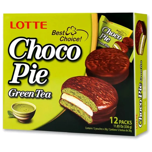 Печиво глазуроване Lotte Choco Pie Green Tea зі смаком зеленого чаю 336 г (8801062006205)