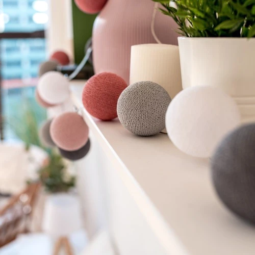 Гирлянда Cotton ball lights на 20 шаров 3,8м, Dirty Rose: Количество ламп 20