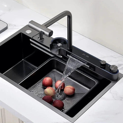 Кухонная мойка Lefton Two Outlets Waterfall Faucet Kitchen Sink with Digital Temperature Display & LED Lighting-KS2208: Материал Нержавеющая сталь