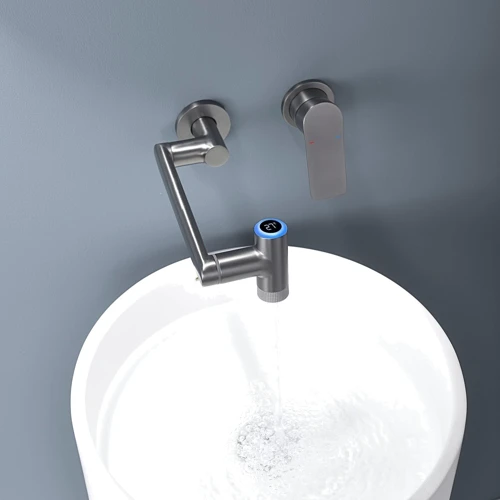 Смеситель настенный Lefton Single-Handle Wall Mount Bathroom Faucet with Temperature Display-BFWM2401 Grey: Вид монтажа Настенный