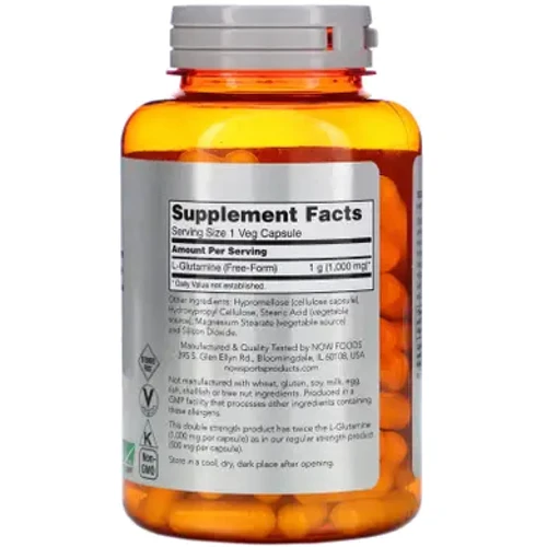 NOW Foods L-Glutamine 1000 mg Глютамін 240 веганських капсул: Тип глютамин